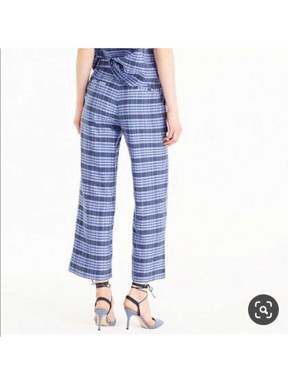 J Crew Slingback Gingham Heels Ankle Tie 7.5 NEW